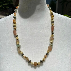 Vintage Stone and Beaded Necklace  Vintage 60's- 70's Vibe 22"